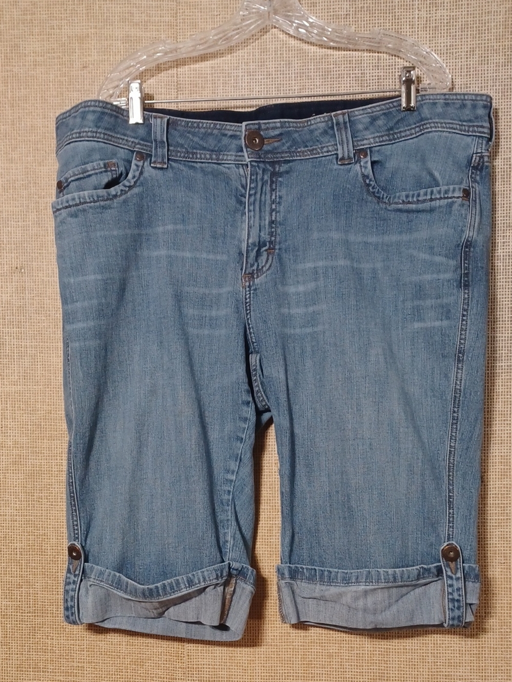 Lee Light Blue Cropped Denim Bermuda Shorts